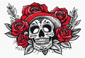 red rose, Mexican hat, cactus, without skull, day of dead tattoo idea