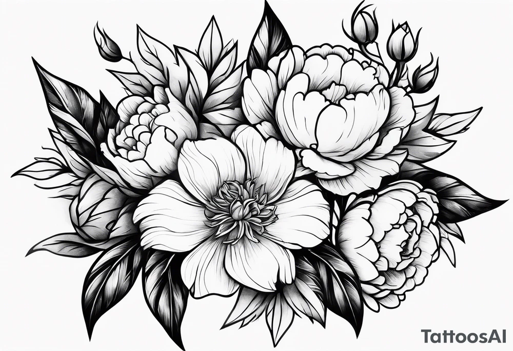 Peonies roses celestial shapes triangle long tattoo idea Peonies roses celestial shapes triangle long tattoo idea