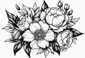 Peonies roses celestial shapes triangle long tattoo idea