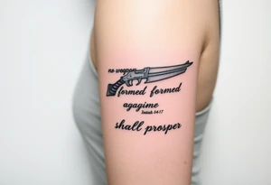 A image that depicts, Isaiah 54:17, no weapon formed against me shall prosper. tattoo idea