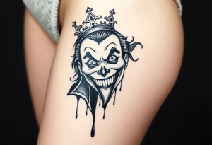 Mouthless joker with crown, dripping tattoo idea