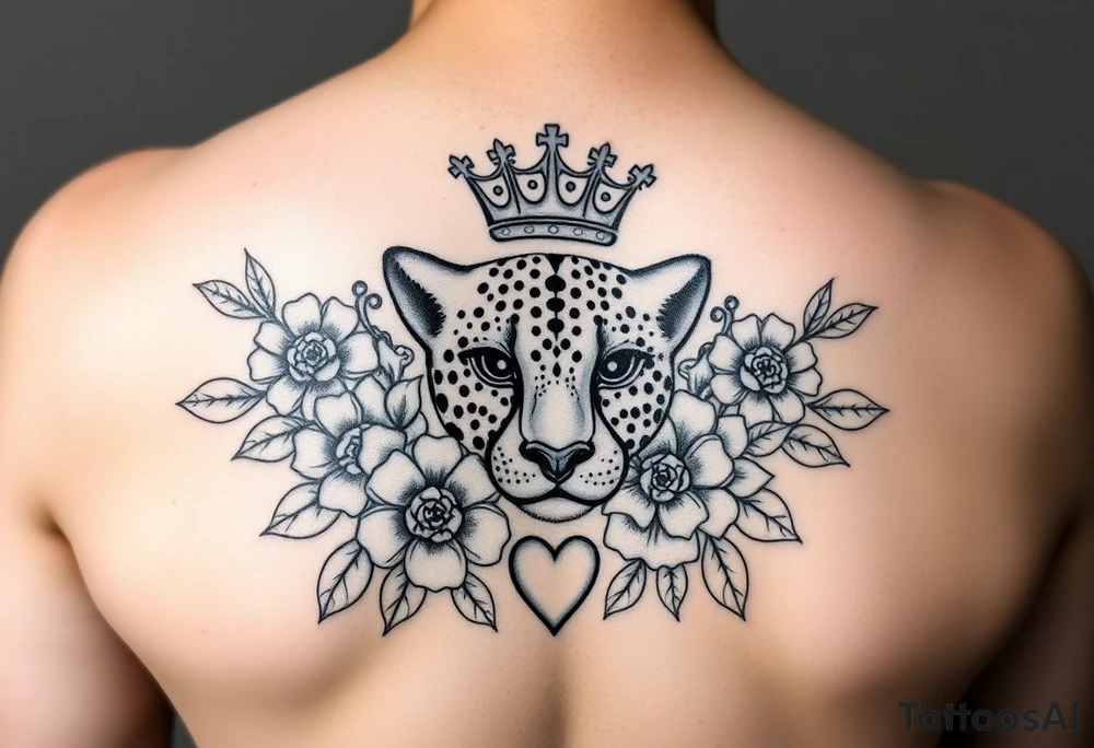 Damian, with crown, cheetah flowers and hearts tattoo idea