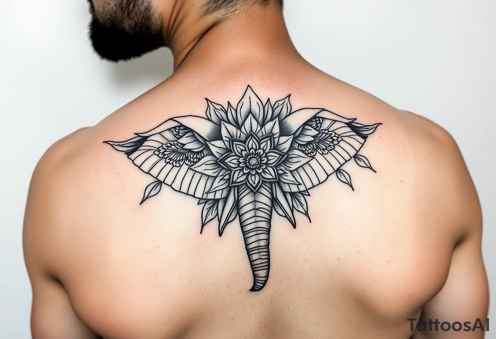 Elephant flowers mandala soft tattoo idea
