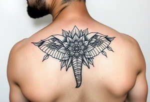 Elephant flowers mandala soft tattoo idea