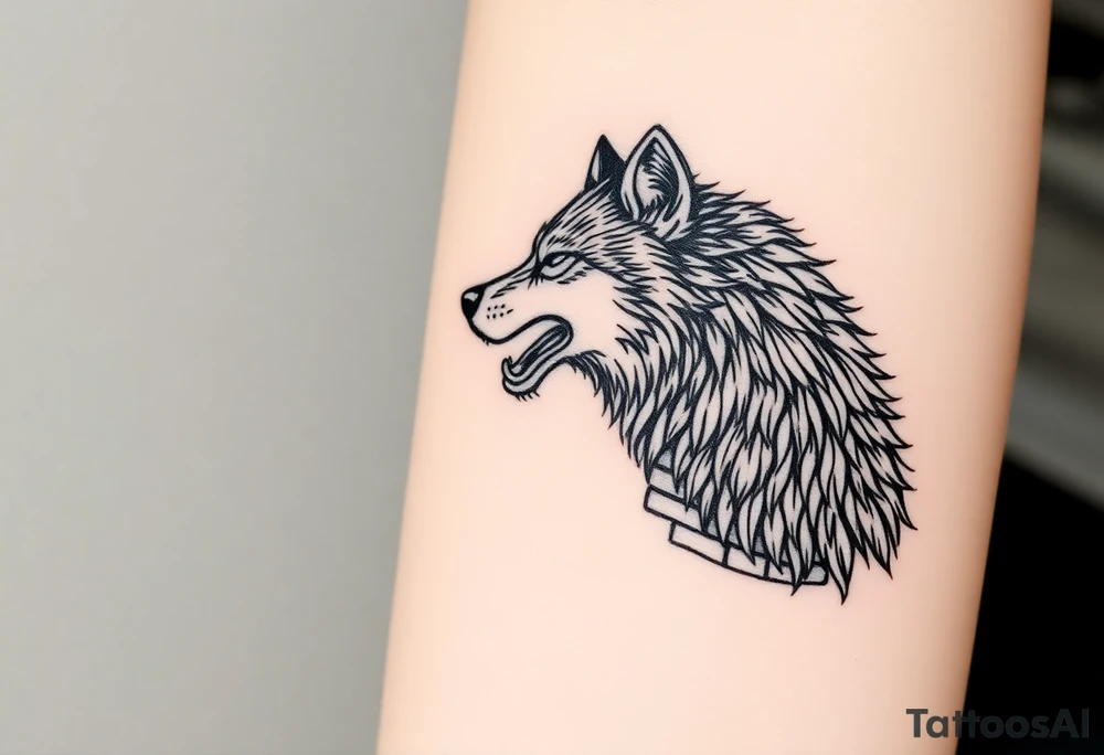 Big  wolf  blowing down   a brick house tattoo idea