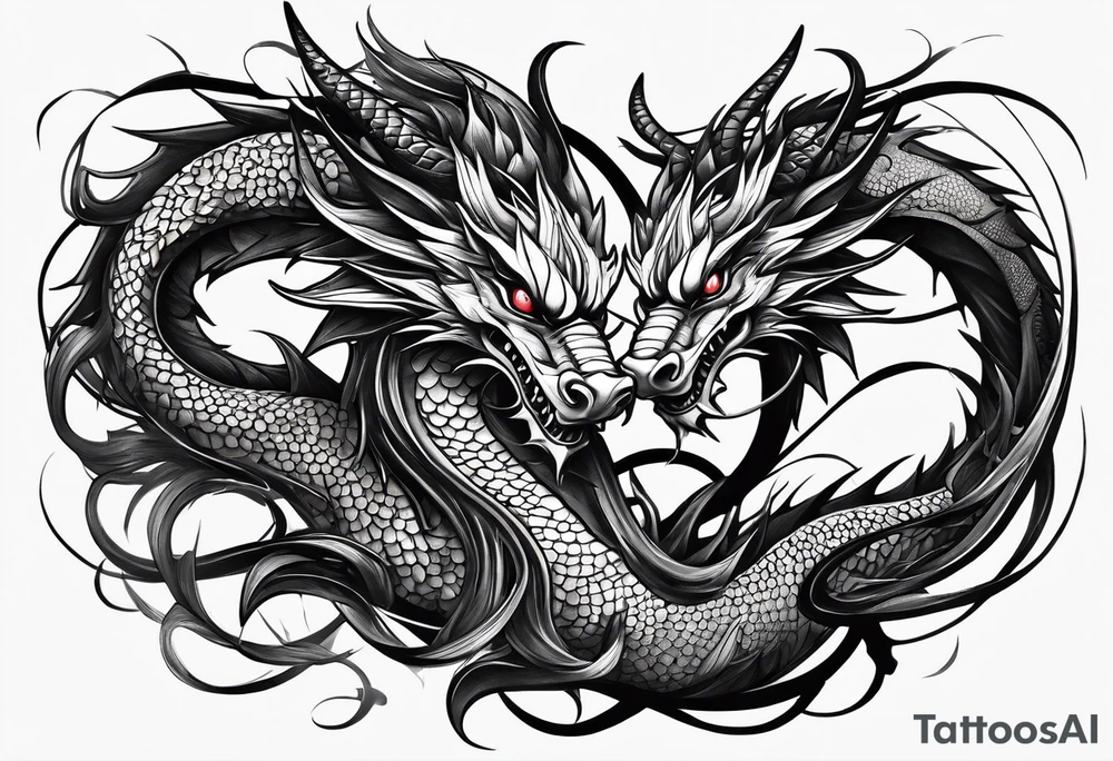 white and black dragon intertwined around the yinyan and with each other tattoo idea