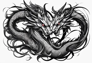 white and black dragon intertwined around the yinyan and with each other tattoo idea