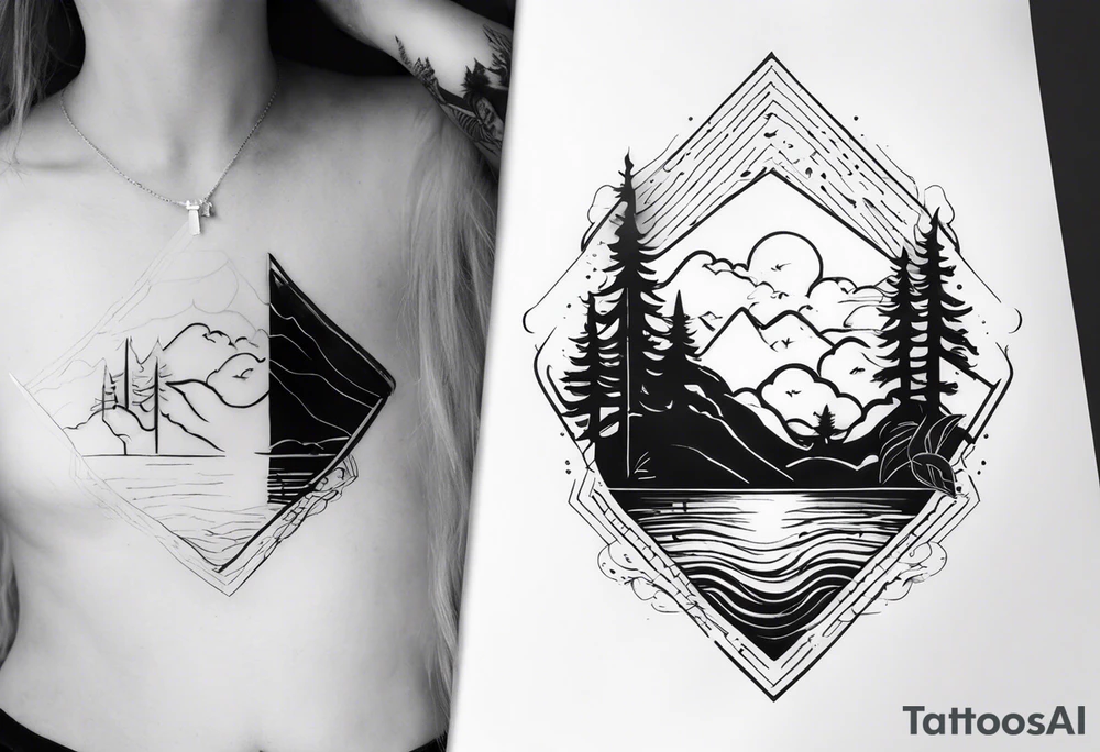 minimalistični tattoo v dizajnu vejice ki leži vodoravno z perlami pod katerim visijo tri črke in to črka E, V in A tattoo idea