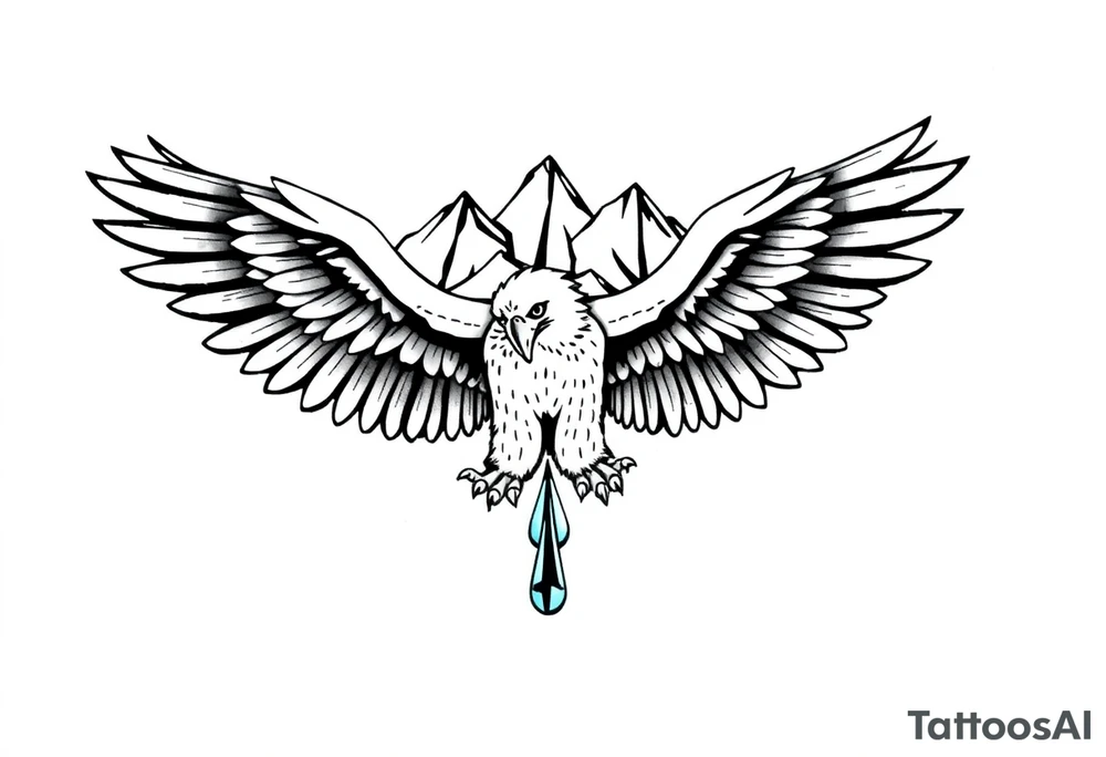 majestic eagle spreading wings against mountain peaks casino theme with 3d raindrop tattoo idea