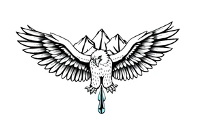 majestic eagle spreading wings against mountain peaks casino theme with 3d raindrop tattoo idea