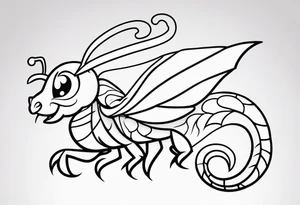 Outline tattoo showing a side view of Scorpion with tail curving overhead drawn in Powerpuff girl style with body segments, head and claws made of hearts tattoo idea