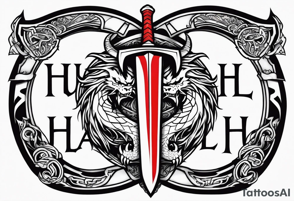 Valhalla sword shield dragon axe tattoo idea