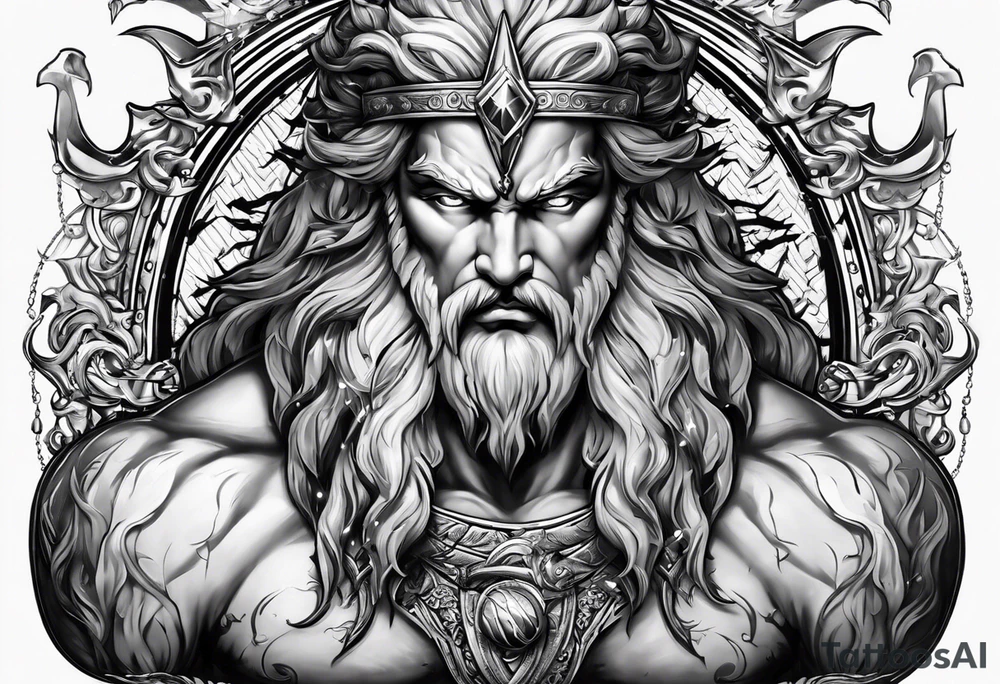 Zeus holding Lightning balls with Lightning eyes asserting dominance tattoo idea Zeus holding Lightning balls with Lightning eyes asserting dominance tattoo idea