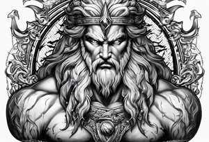 Zeus holding Lightning balls with Lightning eyes asserting dominance tattoo idea