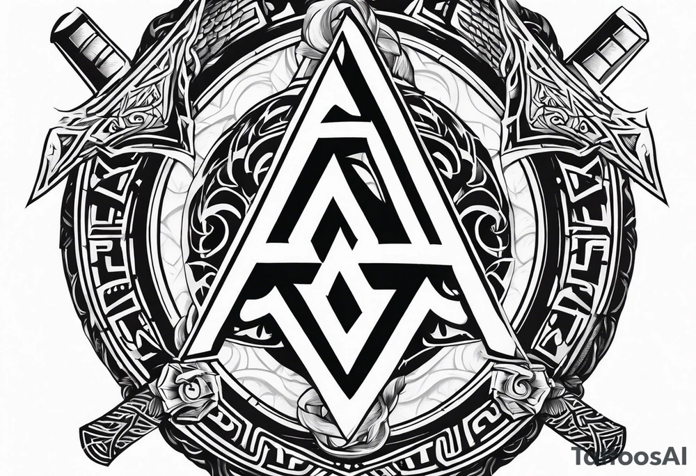 Valhalla sword shield dragon axe Valknut tattoo idea