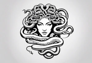 medusa, snakes, with words, SA. tattoo idea