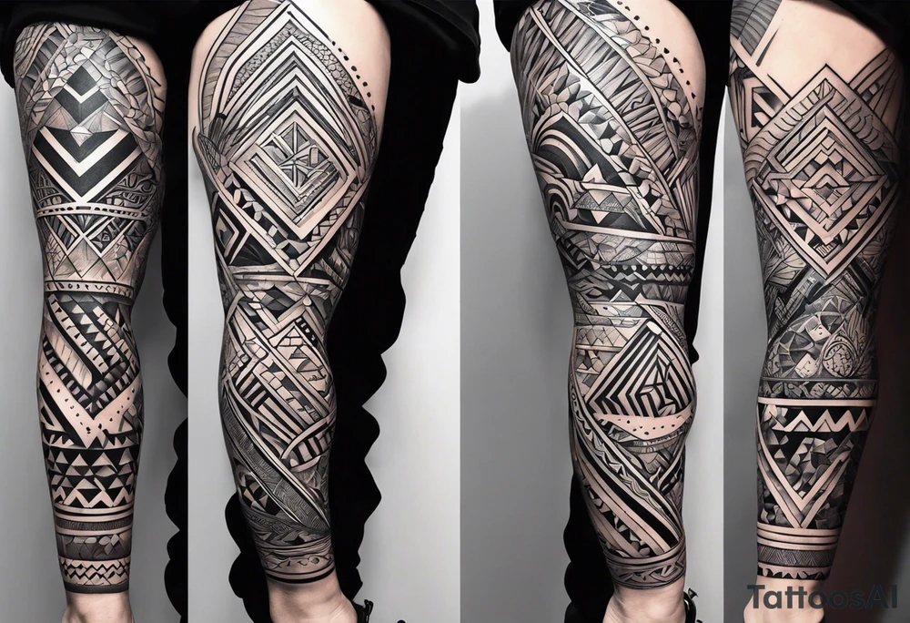 Back to Full leg sleeve and tribal and geometric tattoo idea