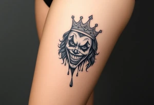 Mouthless joker with crown, dripping tattoo idea