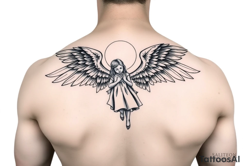 Angel watching over daughter in military tattoo idea