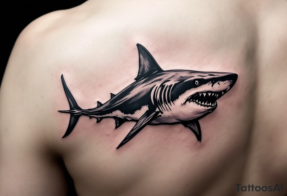 realistic nurse shark with trident tattoo idea