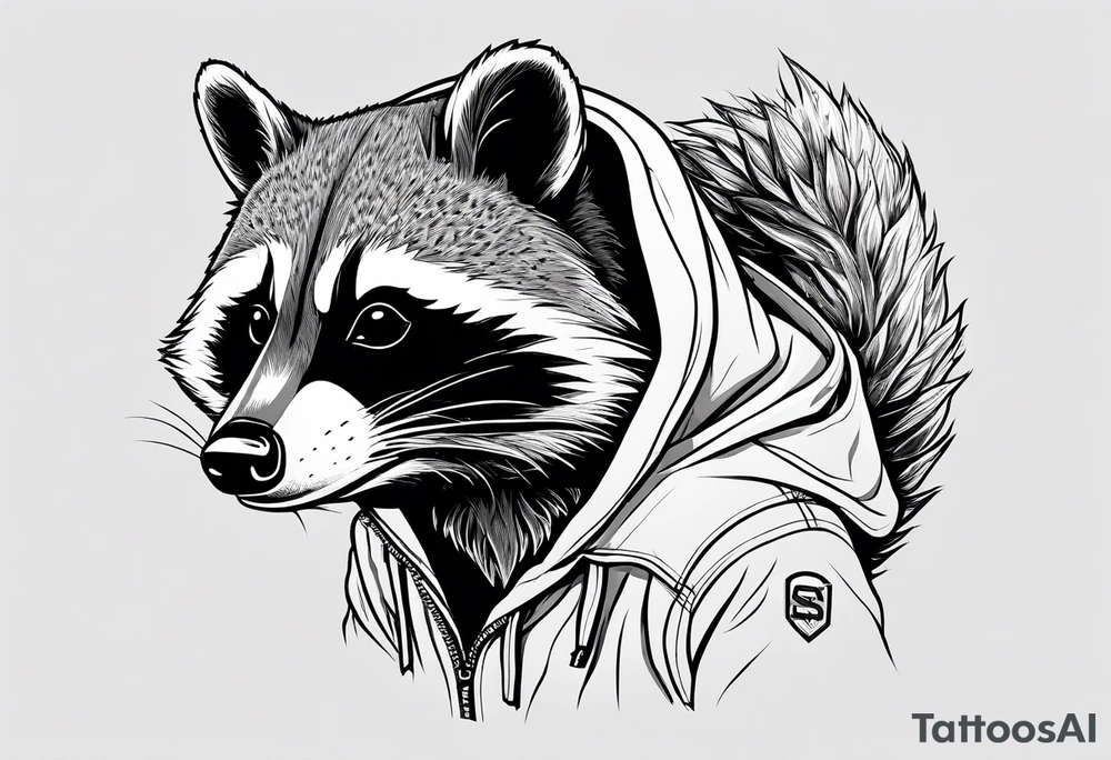 raccoon wearing a Superman hoodie tattoo idea