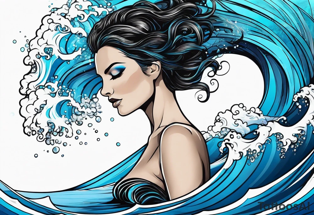 Design turning in to waves black with blue accent struggle perseverance under water tattoo idea