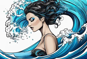Design turning in to waves black with blue accent struggle perseverance under water tattoo idea