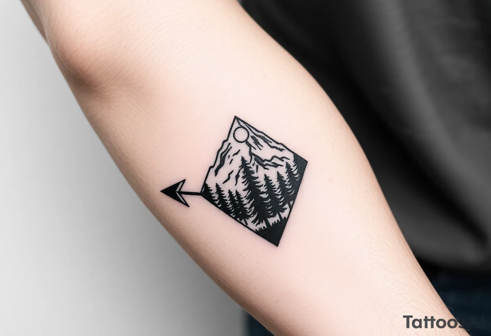 Pikes peak with trees and moon in an arrowhead tattoo idea