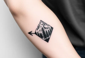 Pikes peak with trees and moon in an arrowhead tattoo idea