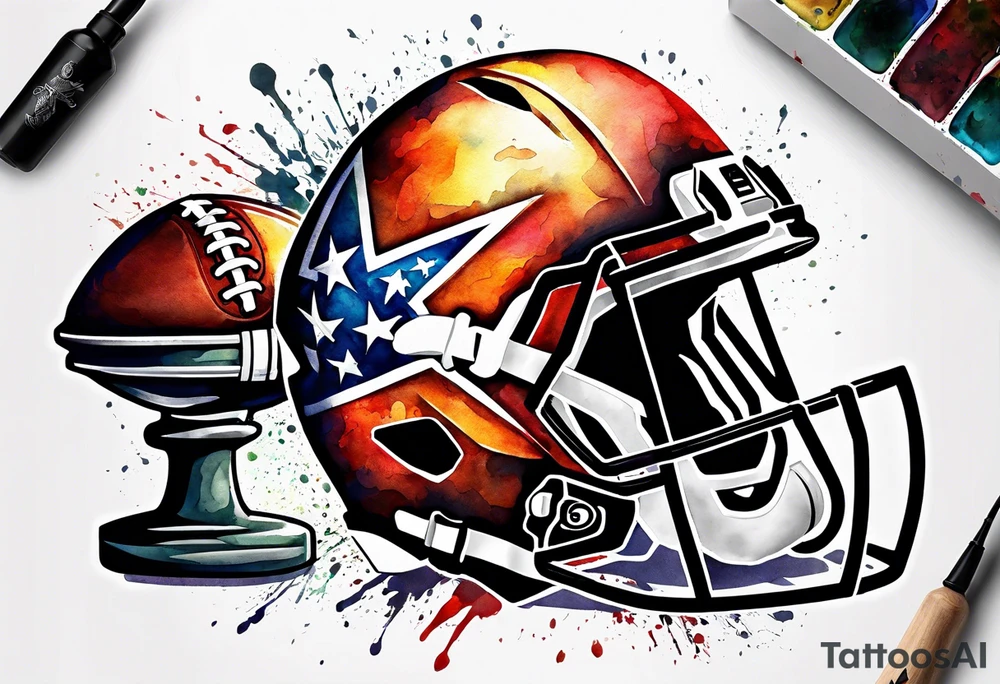 Cross American football with watercolor background tattoo idea