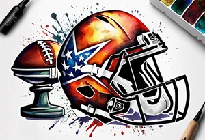Cross American football with watercolor background tattoo idea