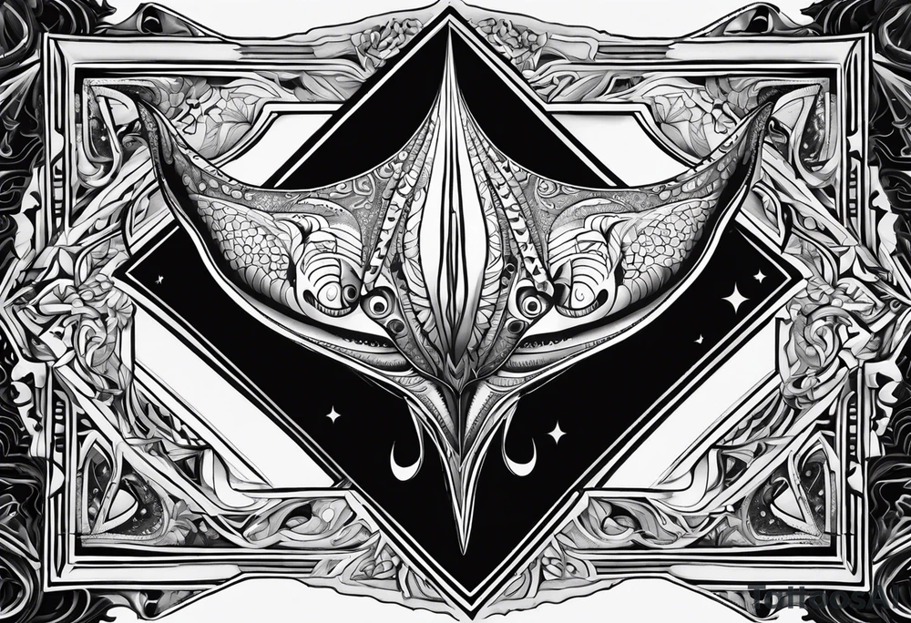 psychadelic manta ray symmetrical tattoo idea