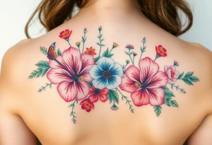 vintage bouquet of wild hibiscus
 and meadow flowers with morning dew and a fox tattoo idea