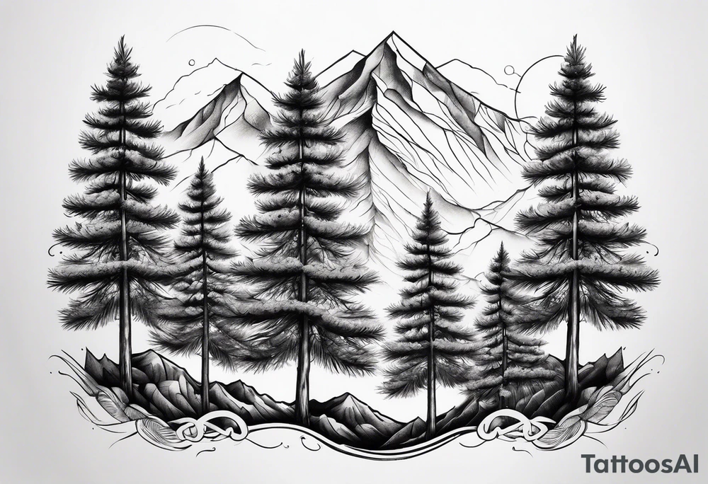 3 dainty pine trees connected at the bottom tattoo idea