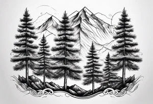 3 dainty pine trees connected at the bottom tattoo idea
