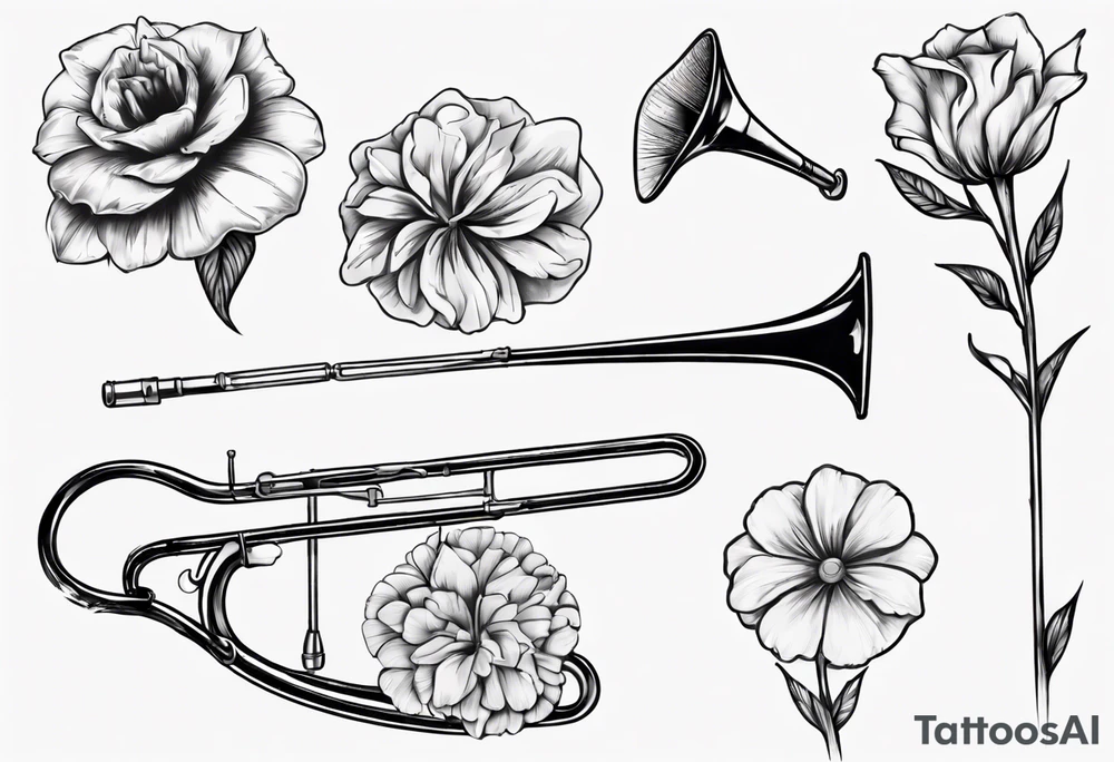 trombone growing a flower tattoo idea
