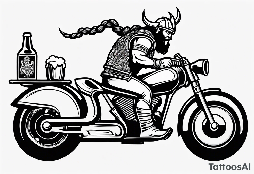 A viking drinking a beer on a motorcycle tattoo idea