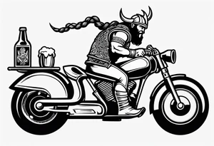 A viking drinking a beer on a motorcycle tattoo idea