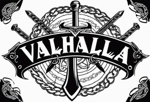 Valhalla sword round shield axe barbed wire chains tattoo idea
