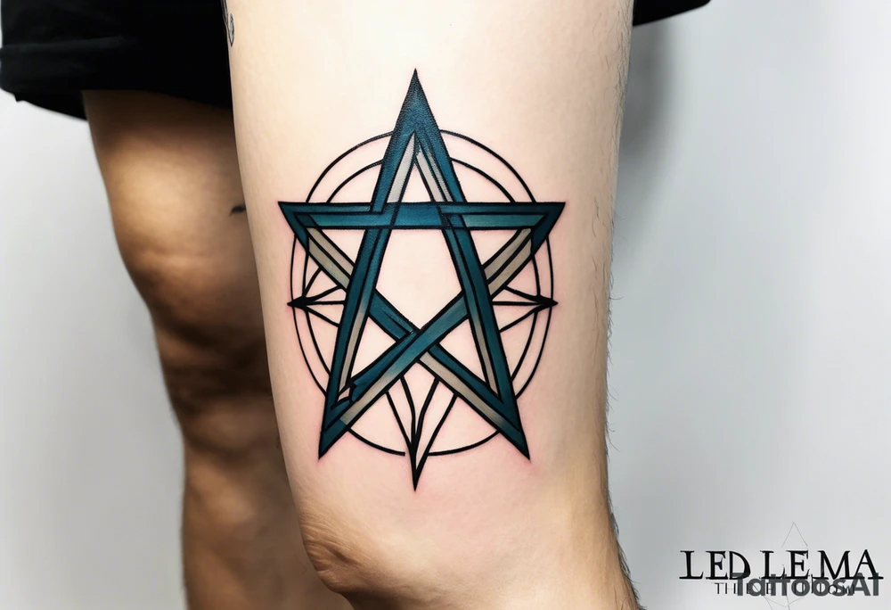 knee tattoo with unicursal hexagram from thelema in the style of Darwin Enriquez tattoo idea