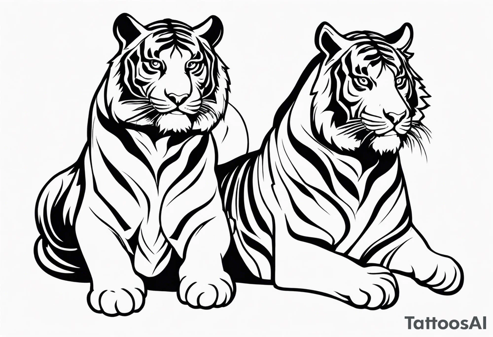 two thai tiger bodies vertical tattoo idea