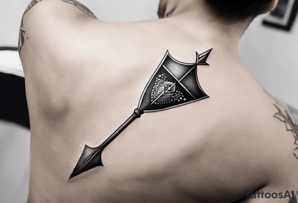 a spear pointing down with a shield in front of it tattoo idea