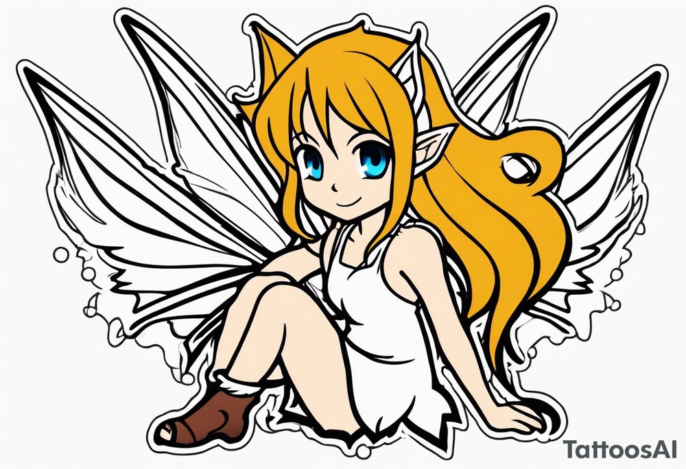 A fairy with a tail that is the fairy in the Fairy Tail anime guild logo tattoo idea