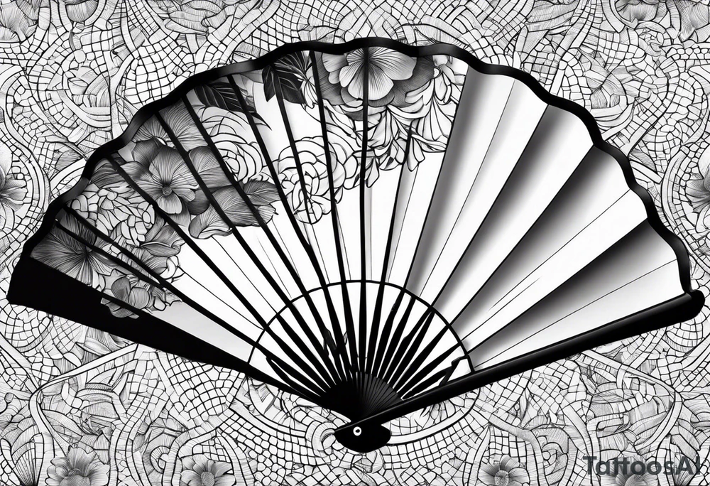 Plain Japanese paper fan with ribbons tattoo idea