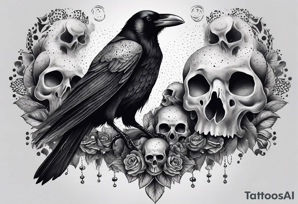Raven with skulls underneath tattoo idea
