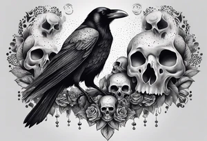 Raven with skulls underneath tattoo idea
