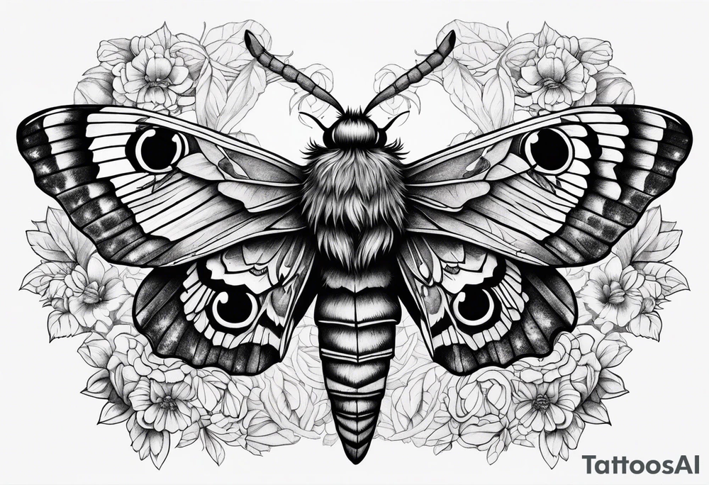 Dead head moth with long wings and owl eyes tattoo idea