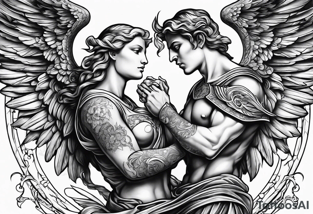 Angel fighting demon tattoo idea