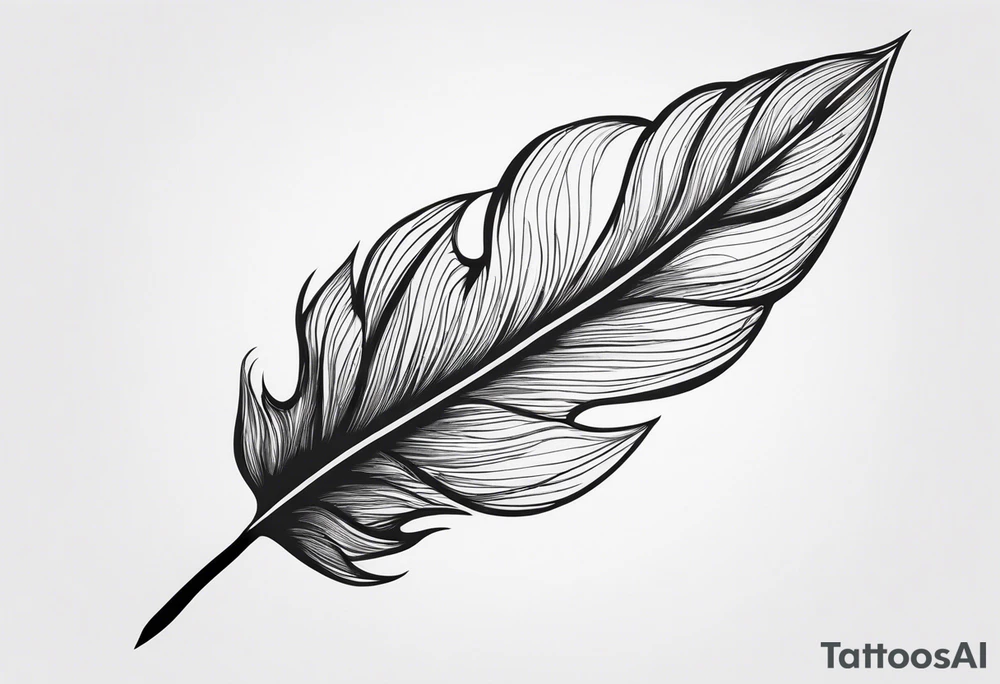 Create an image of a forearm tattoo of a leaf that becomes a feather towards the tip tattoo idea