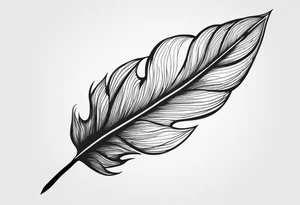 Create an image of a forearm tattoo of a leaf that becomes a feather towards the tip tattoo idea